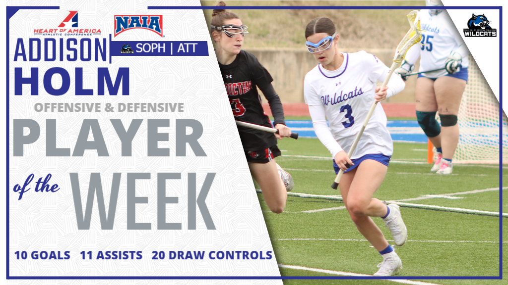 Addison Holm Sweeps NAIA, Heart of America Weekly Awards